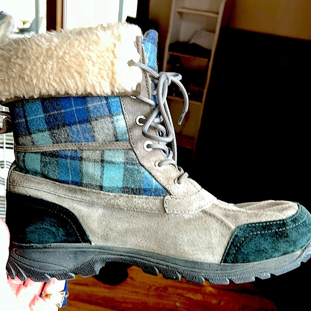 SIZE 13 UGG MEN BUTTE BLUE SURF PLAID WATER RESISTANT BOOT light USE negotiable